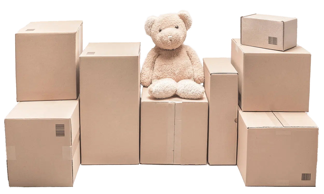 Stier Umzüge - Packservice - Einpackservice und Auspackservice - gepackte Umzugskartons mit Teddybär